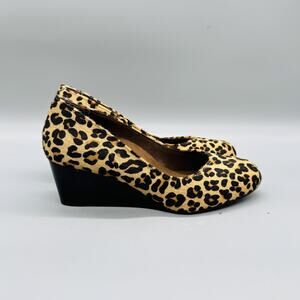 Vionic Shoes Womens 7 Brown Leather Leopard Calf Hair Antonia Wedge Heel Pumps
